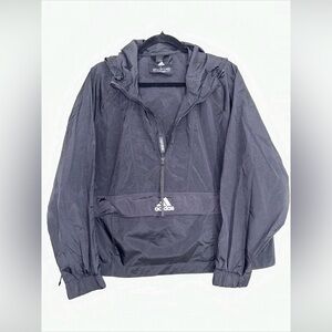 Adidas Womens L Cropped 1/2 Zip Wind.Rdy Windbreaker Jacket Kangaroo Pouch Black